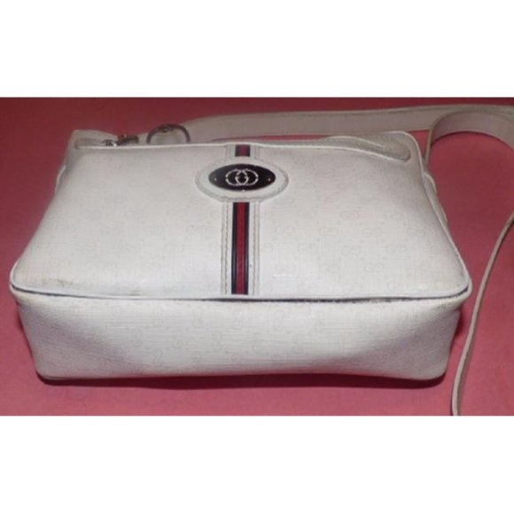 Gucci Vintage Boxy Top Zip Crossbody White Leather Small G Logo Print Coated - Picture 5 of 5